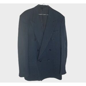 Zenio Men's 100% Wool Blazer Jacket Blue Gray Herringbone 2-Button Classic 44L